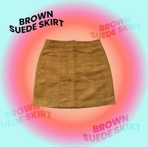 Brown Suede Skirt with Pork Chop Pockets